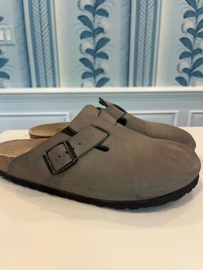 Birkenstock Boston Clog in Taupe with Black Buckle